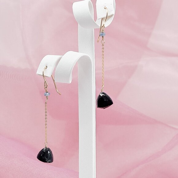 Blue Opal & Tanzanite Long Dangle Earrings, 14K Gold Filled Dainty Earrings - Picture 1 of 10